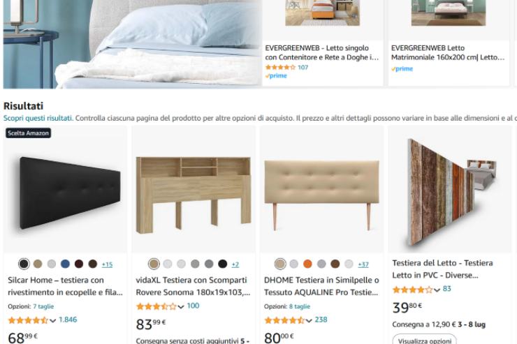 Testiere letto Amazon: prezzi e tipi